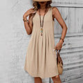 Casual Solid-Colored Cotton And Linen Womens Dress