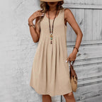 Casual Solid-Colored Cotton And Linen Womens Dress