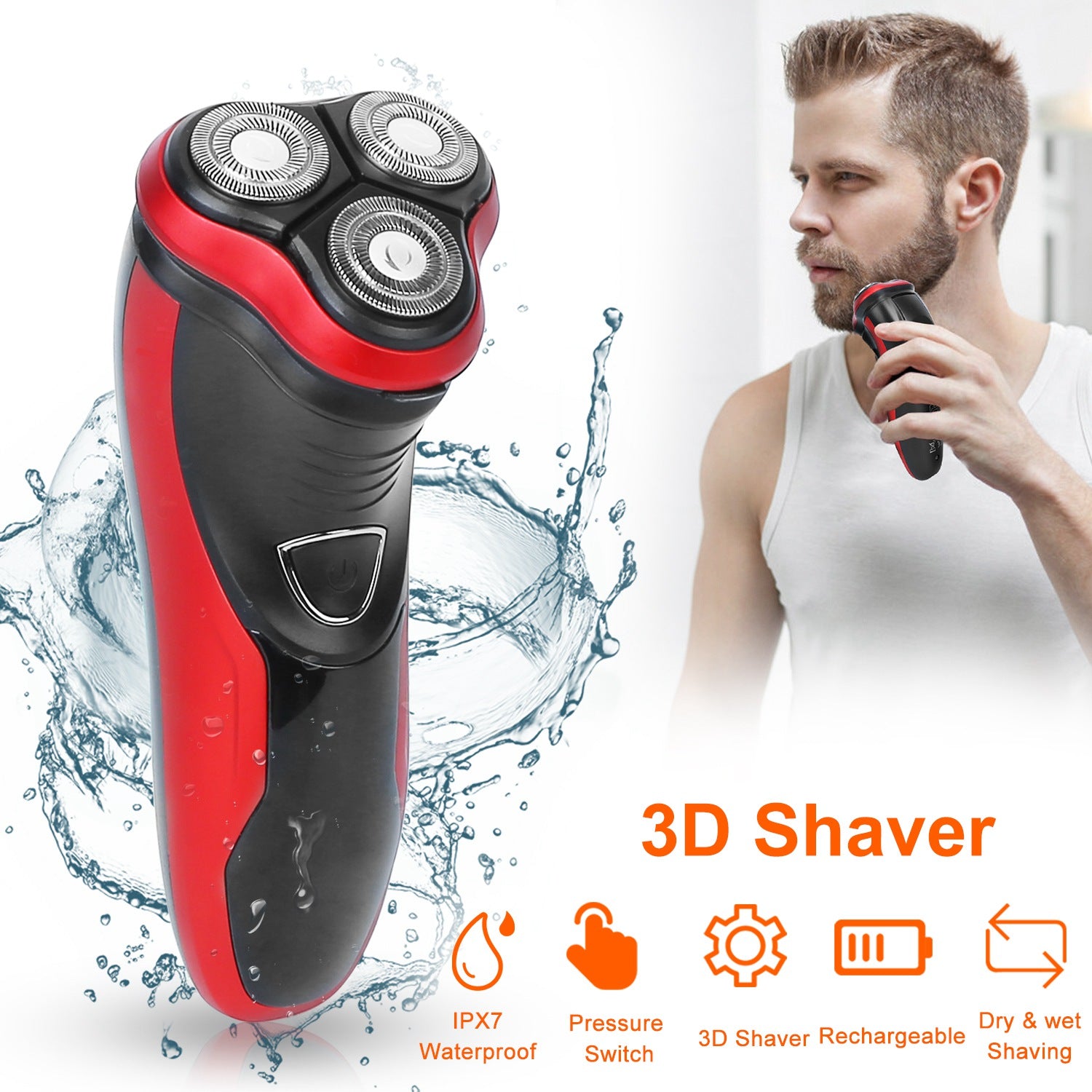 Electric Shaver Razor For Men IPX7 Waterproof Beard Trimmer 3D Rechargeable Painless Rotary Shaver With Trimmer 2 In 1 Electric Shaver