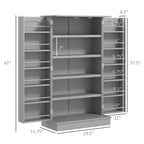 Gray Pantry Cabinet, 5-Tier Adjustable Storage for Kitchen, 12 Door Shelves, Double Doors, Gray