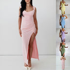 Slim Sleeveless Slit Dress With Back Tie Design Fashion Temperament Dress For Women Clothing