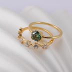 S925 Silver Green Center Stone Full-Set Moissanite Vintage Stacking Ring