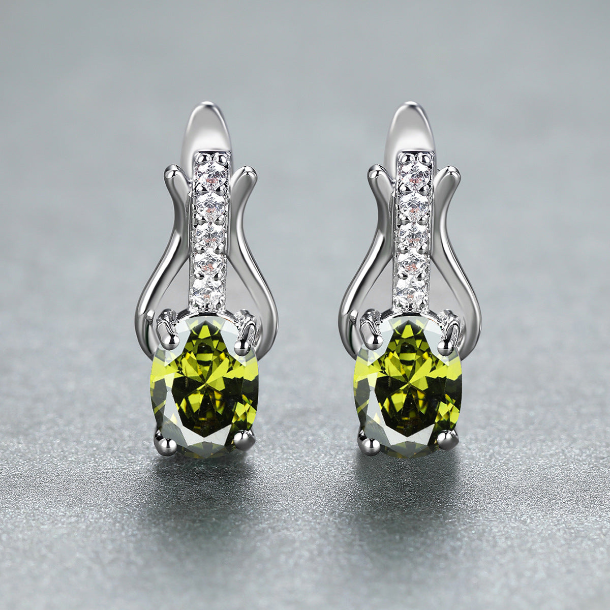 Oval Garnet Crystal Champagne Gold Ear Clips For Women