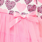 Toddler Girls Outfits Long Sleeve Graphic Heart Print Mesh Tulle Dress Valentine Birthday Party Dresses