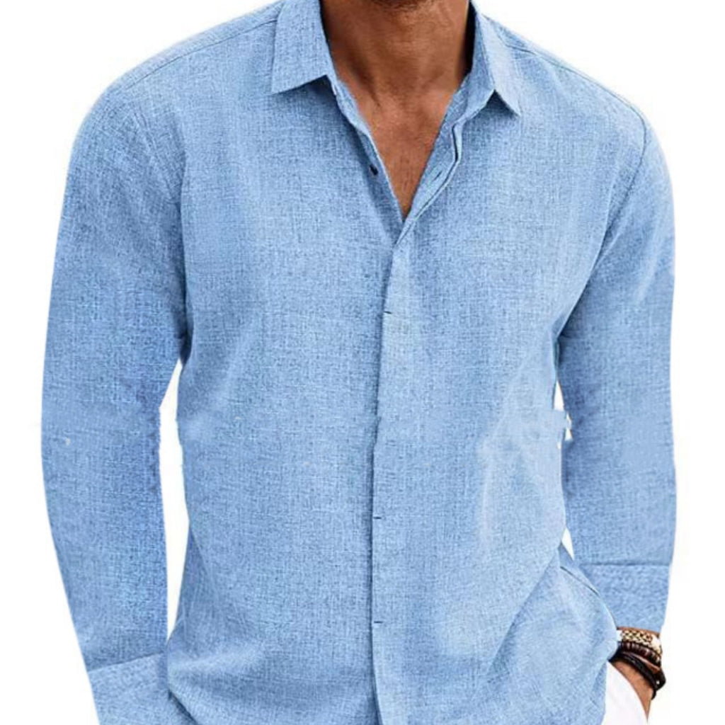Long Sleeve shirt Undershirt Solid Color Long Sleeve Cotton Linen Shirt Men