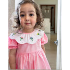 Toddler Baby Girl Spring Tulip Smocked Short Sleeve Dress With Lovely Tulip Embroidery Princess Dresses