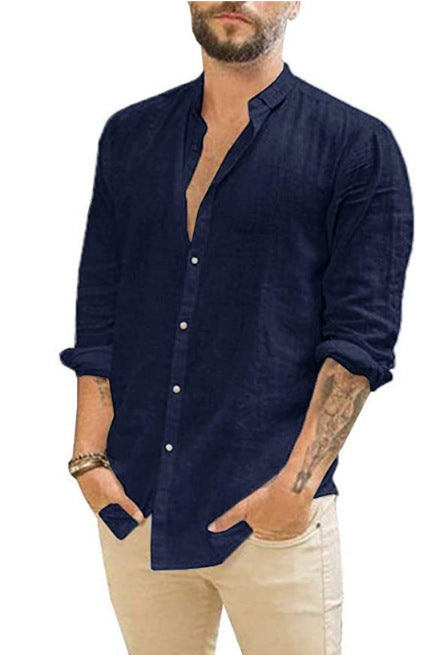 Solid Color Casual Stand Collar Long-sleeved Shirt