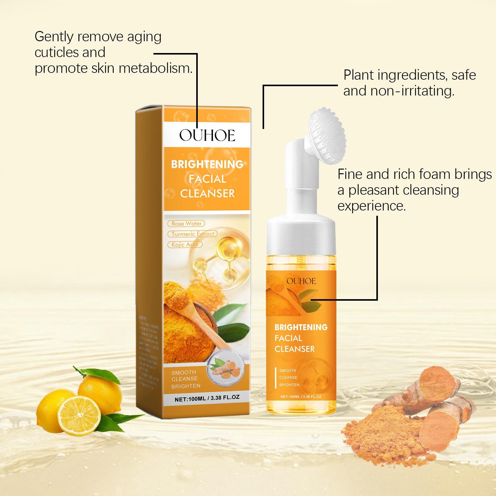OUHOE Turmeric Cleanser Gently Cleanses Facial Skin, Moistens, Nourishes And Nourishes Skin Without Straining