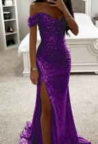 Party Sequins Off-neck Split Dress INS Casual Fashion Dress Women Charming Slimming Dress For Women