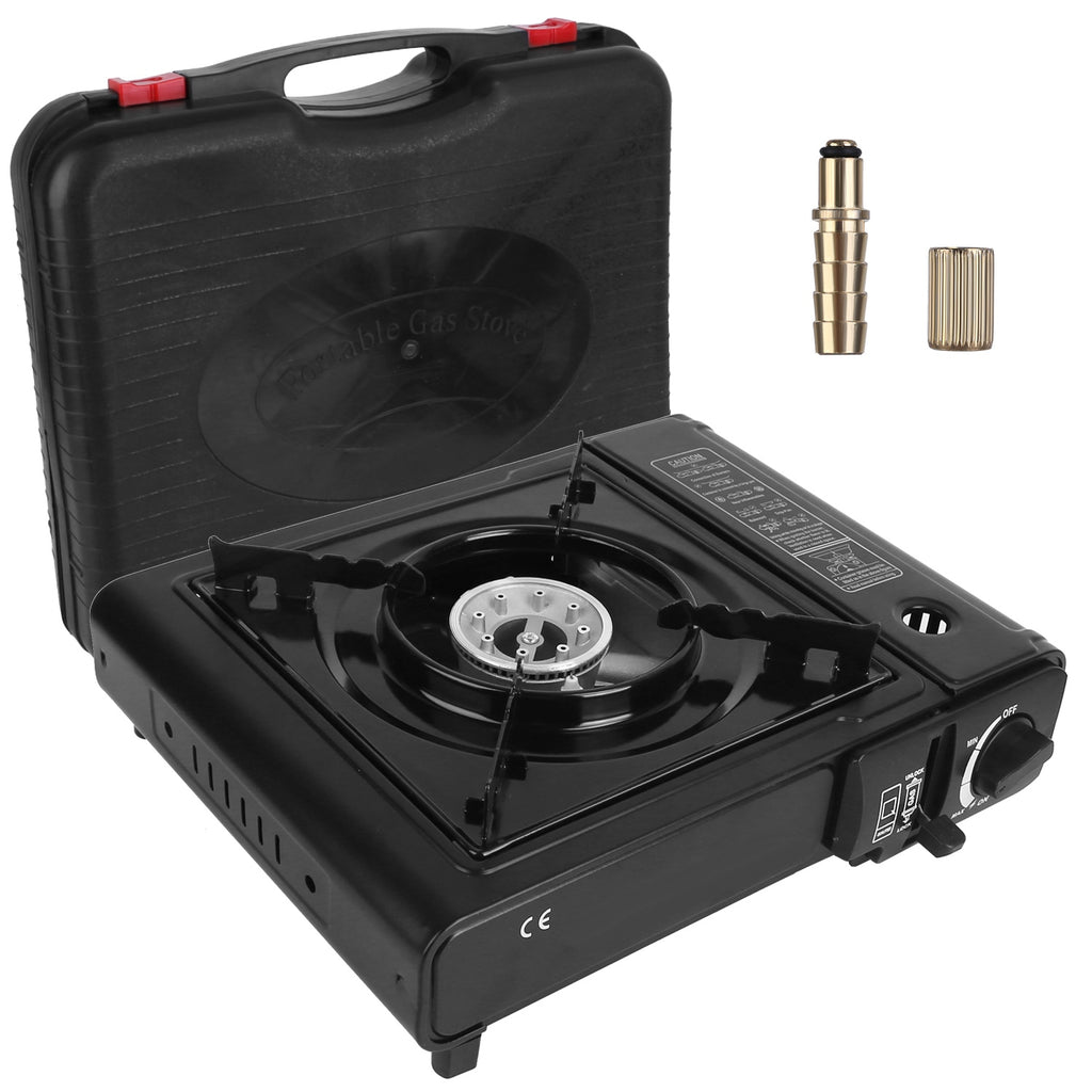 1Pc 3300W Portable Camping Stove Butane Canister Dual Fuel Burner Piezo Electric Ignition Single Burner With Automatic Tank Ejection Overpressure Cut Off Carry Case For Camping Hiking Picnic Fishing B