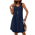 Casual Solid-Colored Cotton And Linen Womens Dress