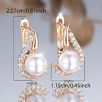 Champagne Gold Pearl-Inlaid Round White Diamond Earrings For Women