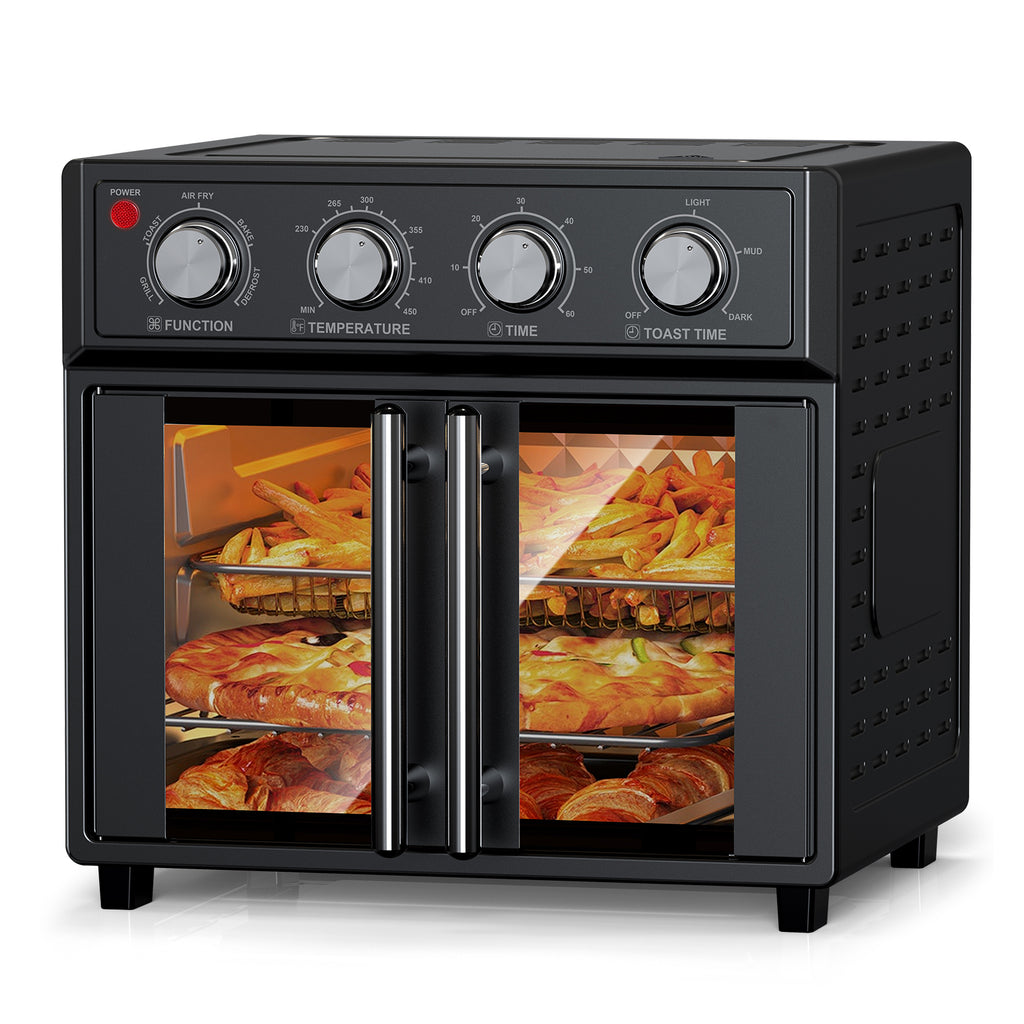 29.5 QT Air Fryer Convection Toaster Oven, French Door, 6 Slices, 1700W, Multifunction Oven, Air Fryer, Toast, Grill, Defrost, Bake, Time And Temperature Controls, Black, Amazon Resale Prohibited