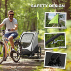 Bike Trailer for Kids 3 In1 Foldable Child Jogger Stroller Baby Stroller Transport Carrier with Shock Absorber System Rubber Tires Adjustable Handlebar Kid Bicycle Trailer White and Grey