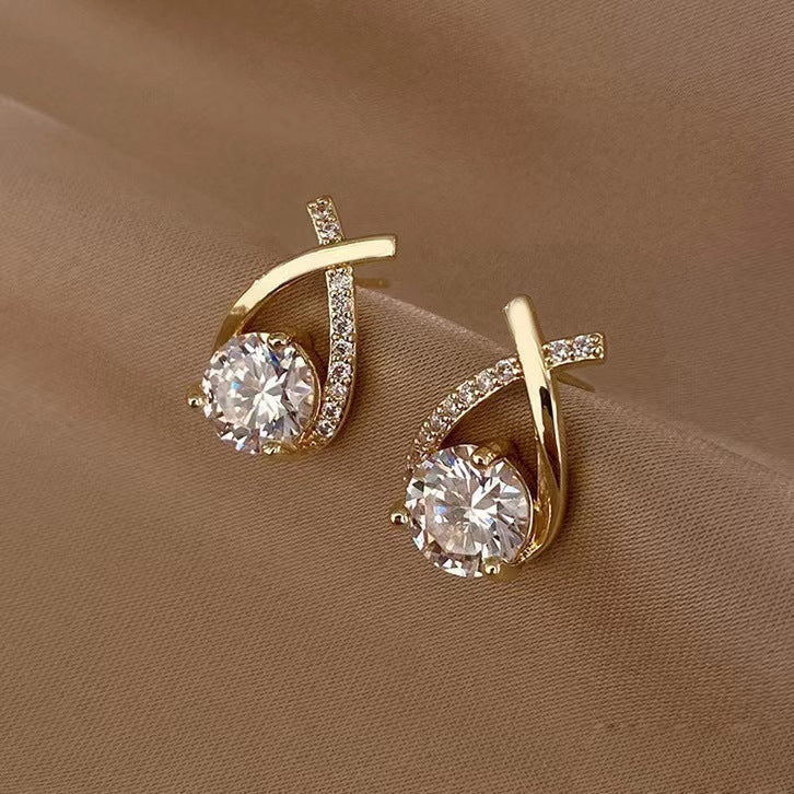 Classic Shining Diamond Cross Earrings