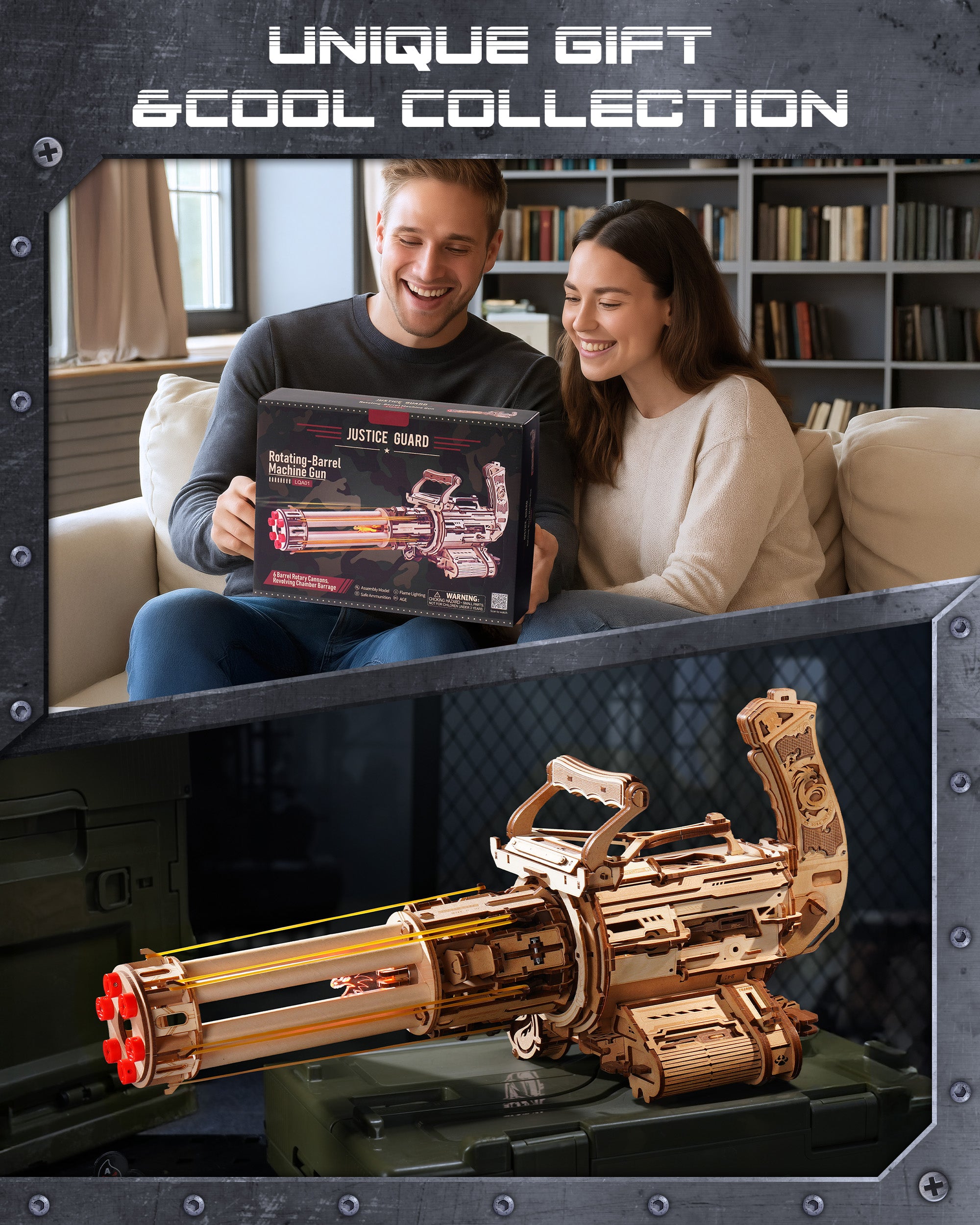 ROKR 3D Puzzle Gatling Gun Model, Adult Wooden 3D Puzzle Rubber Band Gun Toy, Rotating Barrel Machine Gun, Wooden Model Craft Set, Cool Hobby Birthday Gift, Suitable For Males And Teenagers 14 And Up