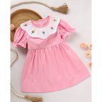 Toddler Baby Girl Spring Tulip Smocked Short Sleeve Dress With Lovely Tulip Embroidery Princess Dresses