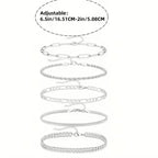 5pcs Silver Bracelets For Women, 14K Silver Plated Dainty Bracelets Set For Women Trendy Adjustable Stackable Bracelets