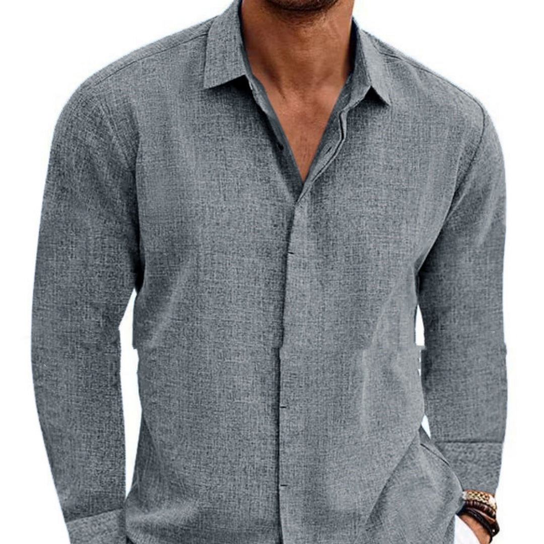 Long Sleeve shirt Undershirt Solid Color Long Sleeve Cotton Linen Shirt Men