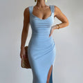 Slim Sleeveless Slit Dress With Back Tie Design Fashion Temperament Dress For Women Clothing