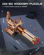 ROKR 3D Puzzle Gatling Gun Model, Adult Wooden 3D Puzzle Rubber Band Gun Toy, Rotating Barrel Machine Gun, Wooden Model Craft Set, Cool Hobby Birthday Gift, Suitable For Males And Teenagers 14 And Up