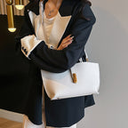 INS Litchi Pattern Shoulder Bag Fashion Zipper Bucket Bag High Capacity Totes Handbag For Women