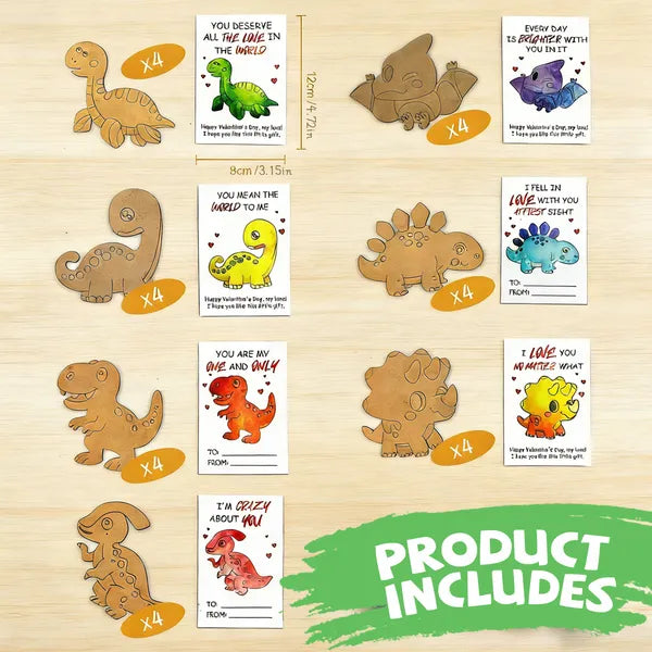 Valentines Day Gifts For Kids - 28 PCS Valentines Cards School With Art Supplies - Dinosaur Wood Painting Craft Kits - For Classroom Kids Boys Girls Gifts Exchanges - Valentines Party Favors