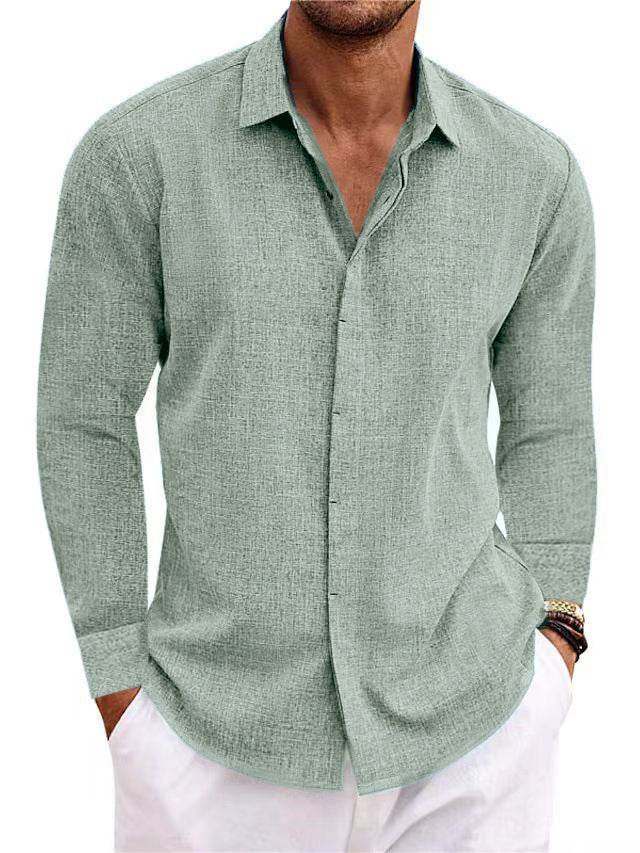 Long Sleeve shirt Undershirt Solid Color Long Sleeve Cotton Linen Shirt Men