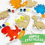 Valentines Day Gifts For Kids - 28 PCS Valentines Cards School With Art Supplies - Dinosaur Wood Painting Craft Kits - For Classroom Kids Boys Girls Gifts Exchanges - Valentines Party Favors